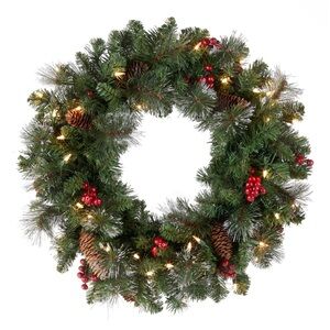 National Tree Company Pre-Lit 24” Artificial Wreath Berries Crestwood Spruce NIB